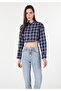 Regular Fit Shirt Neck Plaid Women's Navy Blue Long Sleeve Shirt - 3