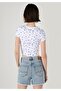 Slim Fit Round Neck Printed Women's White Short Sleeve T-Shirt - 2