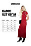 Deports Women's Soft Stretch Fabric Contrast Piping Double Collar Red Dress - 7