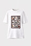 White Oversize Crew Neck Bag Shoe Print Women's T-Shirt with Charm Detail - 2