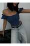 Women's Off-Shoulder Draped Bustier – Stylish Crop Top with Lace-Up Corset Look - 2