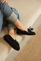 Women's Black Suede Loafer Shoes with Tassels and Laces, Casual Moccasin Model Carlas - 5