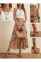 Women's High Waist Floral Patterned Long Single Jersey Skirt with Asymmetrical Detail on the Front - 5