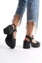 Black High Side Buckle Single Stripe Open Front Skin Summer Women's Wedge Sole Sandals Shoes - 8