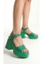 Green High Side Buckle Single Strap Open Front Skin Summer Women's Wedge Sole Sandals Shoes - 9