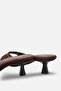 Halivelle Brown Nubuck Women's Stylish New Season Pointed Toe Studded Detailed Comfortable Thin Short Kitten Heeled Slippers - 6