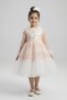 Girls' Bell Sleeve Tulle Detail Puffy Skirt Special Occasion Wedding Dress M00793 SALMON