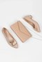 Women's Nude Faux Leather Skin 3 cm Short Thick Heels Stylish Buckle Detailed Comfortable Stiletto and Bag Combination - 7