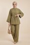 Cupra Suit with Belted Waist and Half-Buttoned Trousers - Oil Green - 4
