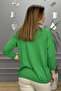 Women's Green Boat Neck Stretch Fabric % 100 Cotton Yarn Fine Knit Blouse - 5