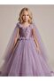 Girl's Glittery Sequined Shoulders Tulle Evening Dress - 5
