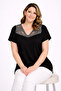 Women's Plus Size Black-Silver, Collar Detailed Short Sleeve Viscose Blouse 65N39445 - 5