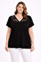 Women's Plus Size Black, Collar Detailed Short Sleeve Viscose Blouse 65N39445 - 3