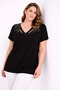 Women's Plus Size Black, Collar Detailed Short Sleeve Viscose Blouse 65N39445