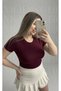 Women's Burgundy Crew Neck Slim Fit Cotton Ultra Soft Lycra Fabric Basic T-Shirt & Bodysuit - 8