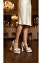 Tulle Bow Shiny High Medium Thick Plarform Women's Heeled Evening Dress Shoes - 6