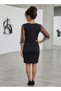 Women's Long Tulle Sleeves V-Neck Sequin Dress - 2