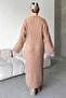 Women's Caramel Crew Neck Braided Midi Length Winter Knitwear Dress - 7