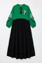 Women's Green Judge Collar Embroidered Color Block Long Length Shirt Dress Bcvl-24996 - 2