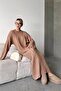 Women's Caramel Crew Neck Braided Midi Length Winter Knitwear Dress