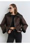 Faux Fur Detailed Brown Faux Leather Jacket Oversized / Wide Cut 1110718-70219