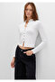 Button Detailed Ecru T-Shirt Fitted / Bodycon Cut 1613695-70057 - 3