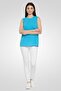 Women Round Neck Sleeveless Plain Top, Blue - 2