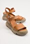 Ermani Women's Genuine Leather Wedge Heel Sandals Brown