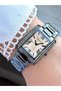 Rectangular Black Stone Smoked Metal Cord Women Wrist Watch - 2
