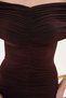 Women's Brown Madonna Collar Gathered Slit Sandy Maxi Evening Dress - 5