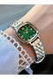 Milano Women's Wristwatch – Octagonal Cut Glass, Green Stone Dial, Metal Cord