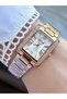 Rectangle Stone Rose Gold Metal Cord Women Wrist Watch