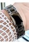 Rectangular Black Stone Smoked Metal Cord Women Wrist Watch - 3