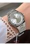 Women's Round Stone Dial Silver Metal Band Wristwatch
