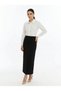 Apsen Women's Navy Blue Elastic Waist Seasonal Slit Detailed Office Skirt 1903-90 - 8