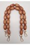 Angel Bag Accessory 40 cm Wooden Oval Beaded Tan Color Hook Double Handle Light Gold Metal
