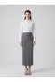 Apsen Women's Gray Seasonal Long Pencil Skirt with Bow Detail 2108-95