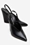 Black Leather Pointed Toe Wedge Heel Open Back Women's Shoes Luigi - 2