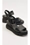 Ermani Women's Genuine Leather Wedge Heel Sandals Black