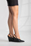 Black Leather Pointed Toe Wedge Heel Open Back Women's Shoes Luigi - 8