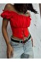 Women's Off-Shoulder Draped Bustier – Stylish Crop Top with Lace-Up Corset Look