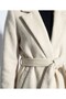 Women's Bearded Textured Double-Breasted Collar Lined Pocket Detailed Belted Buttoned Full Fit Fox Coat - 6