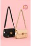 Women's Lock Detailed Cross Strap Hand and Shoulder Bag Small Size Black and Cream Set of 2