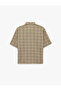 Comfortable Fit Pocket Detailed Short Sleeve Classic Collar Seersucker Fabric Checkered Shirt - 3