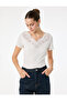 Slim Fit Short Sleeve V-Neck T-Shirt with Lace Detail - 2