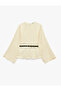 Long Batwing Sleeves, Crew Neck, Viscose Belt Detail, Flounce Oversized Blouse - 3