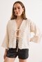 Women's Ecru Textured Seasonal Jacket with Tie Detail Ckt-19000518