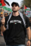 Black Palestine Printed Thick Single Jersey Fabric Cotton T-Shirt Crew Neck Women Men - 2