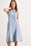 Women's Light Blue Back Zipper Detailed Midi Denim Dress Elb-19002612 - 4