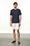 Men's Off-White Elastic Waist Straight Fit Shorts